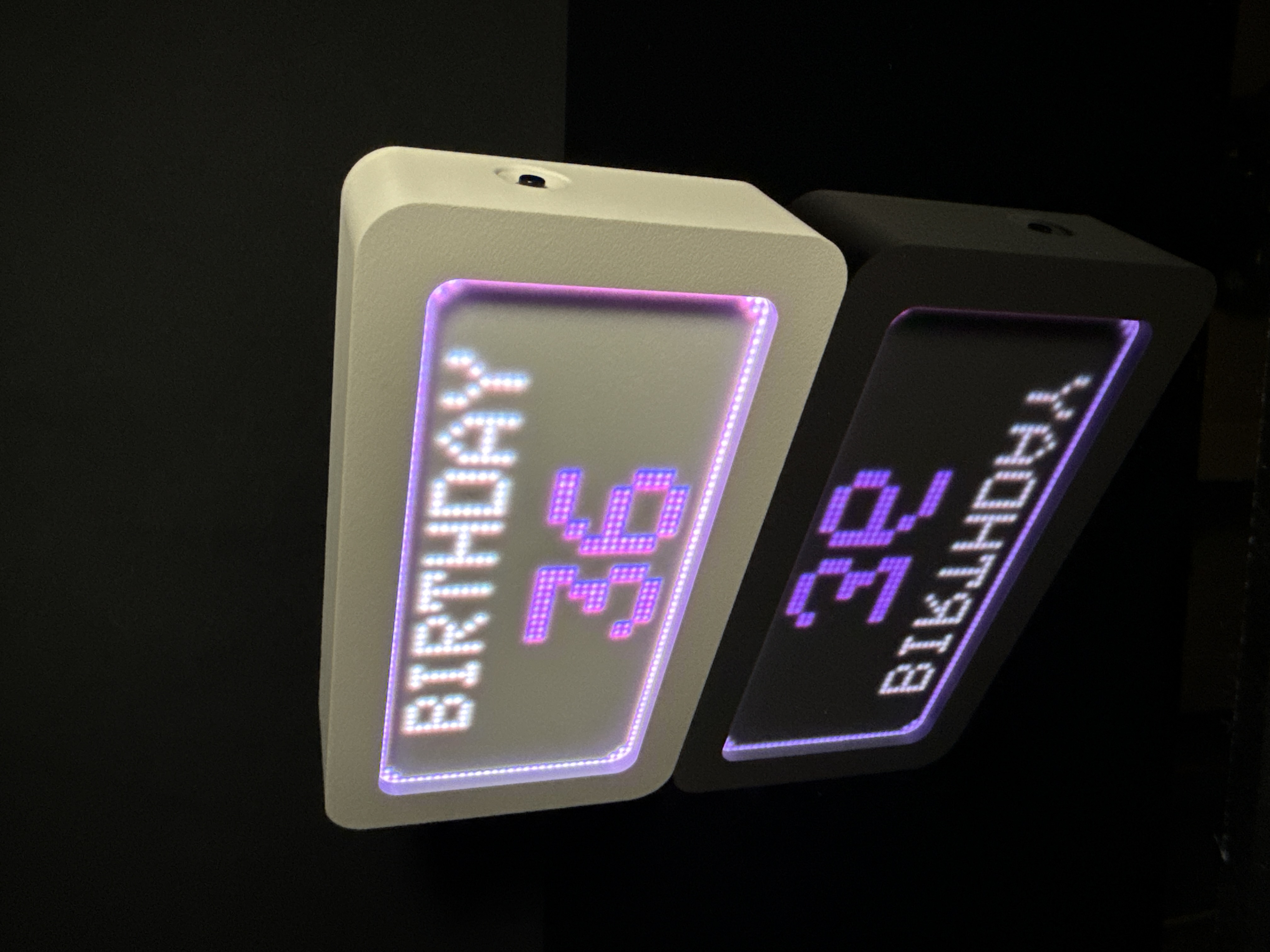 LumaGlow display showing a birthday countdown mode